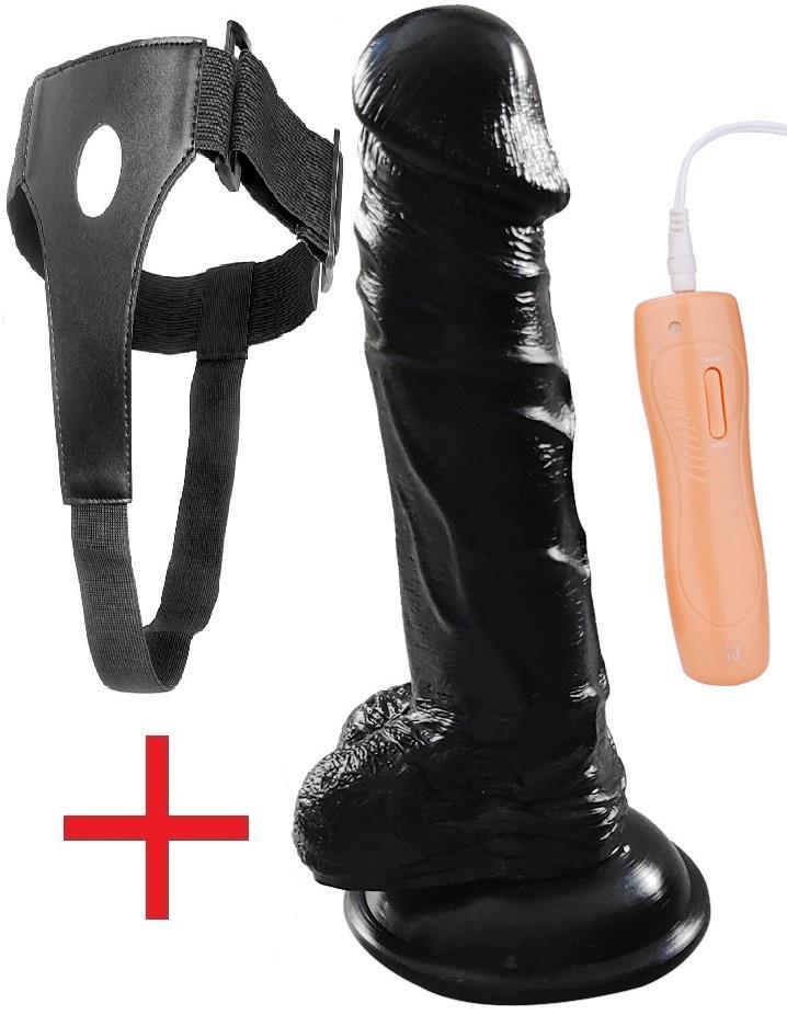 10 Mod Titreşim 20 Cm Zenci Vibratör Oynar Başlıklı Belden Bağlamalı Dildo Siyah Kemerli Takma Penis
