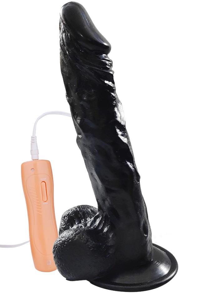 10 Mod Titreşim 24 Cm Yumuşak Doku Gerçekçi Testisli Vantuzlu Zenci Realistik Penis Dildo Vibratör