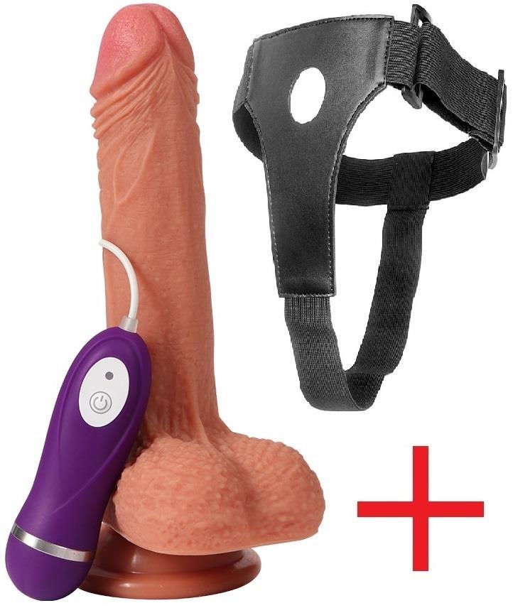 10 Mod Titreşim Çift Katmanlı Belden Bağlamalı Kemerli 18 Cm Vibratör Vantuzlu Realistik Takma Penis