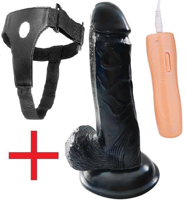 18 Cm Kemerli Vibratör Gerçekçi Et Doku Zenci 10 Farklı Titreşim Penis Belden Bağlamalı Siyah Dildo