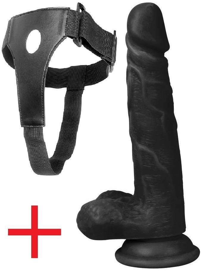 19 Cm Gerçekçi Boyutlarda ve Dokuda Kemerli Takma Penis Realistik Siyah Belden Bağlamalı Zenci Dildo