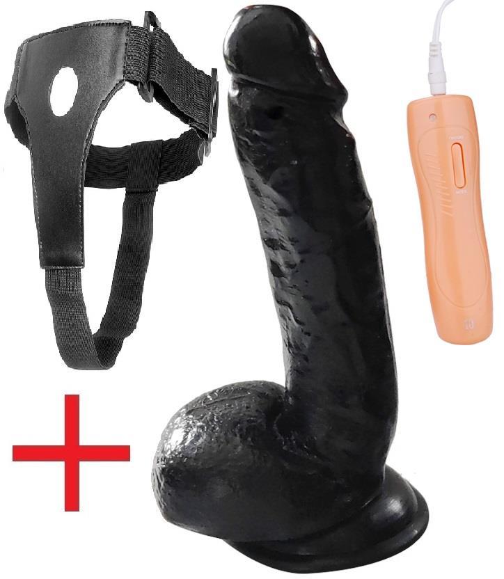 22 Cm Kalın 10 Farklı Titreşimli Zenci Kemerli Dildo Takma Belden Bağlamalı Siyah Vibratör Penis