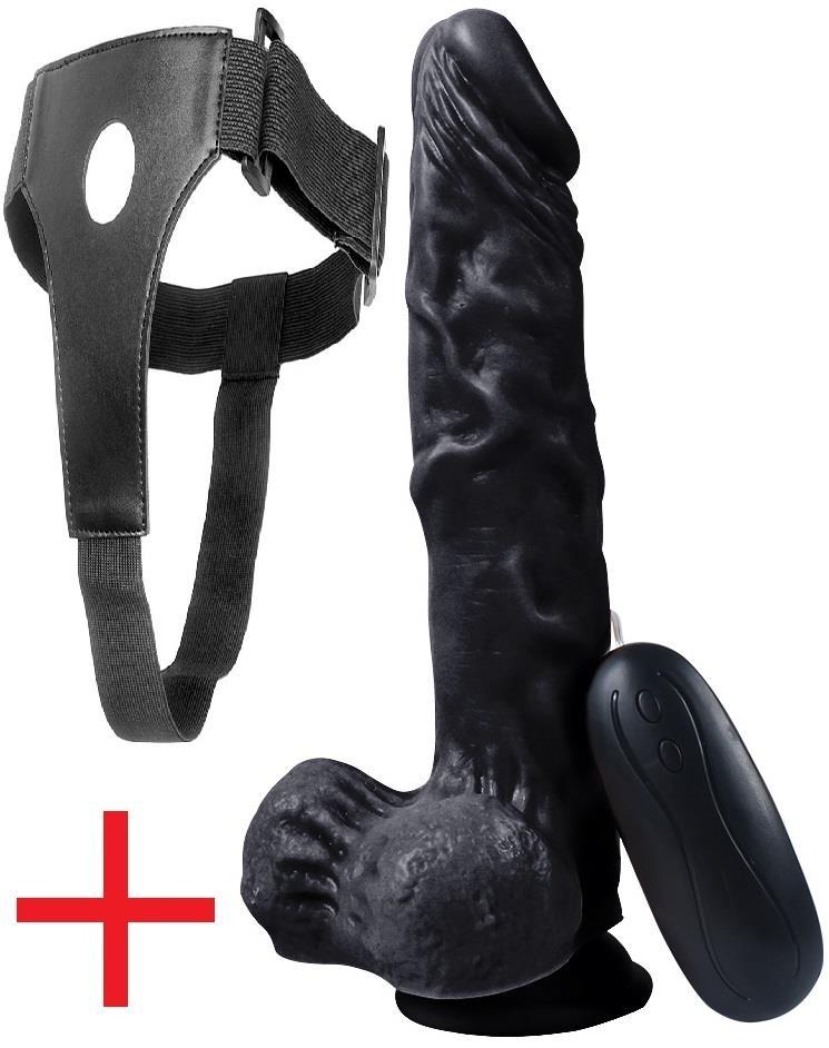 24 Cm 10 Mod Titreşimli Zenci Ten Dokusunda Belden Bağlamalı Vibratör Realistik Kemerli Penis Dildo