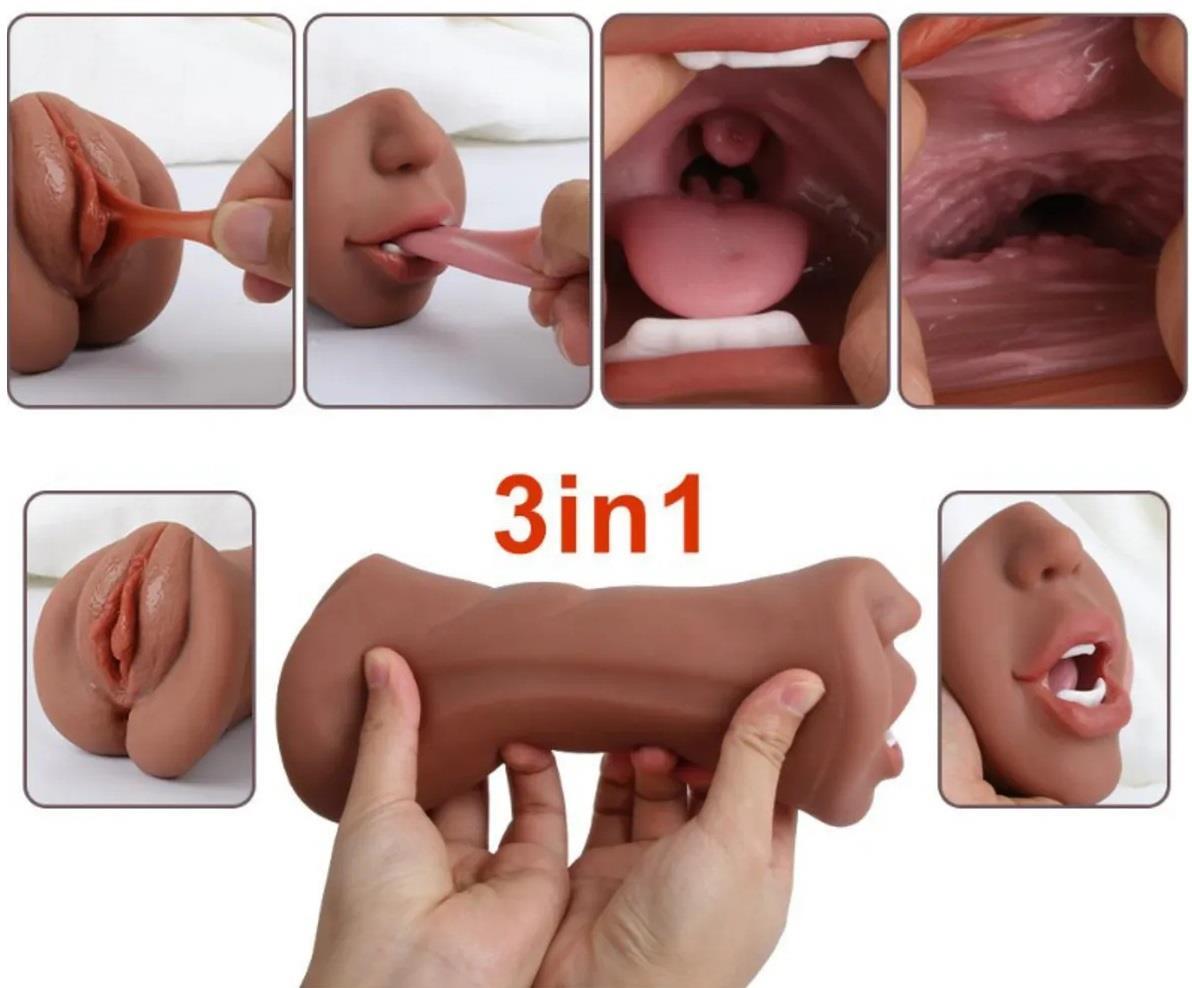 3 Girişli Oral Vajina Anal Esmer 21 Cm Gerçekçi Ağız Dil Ve Diş Yapısı Et Dokusunda Suni Mastürbatör