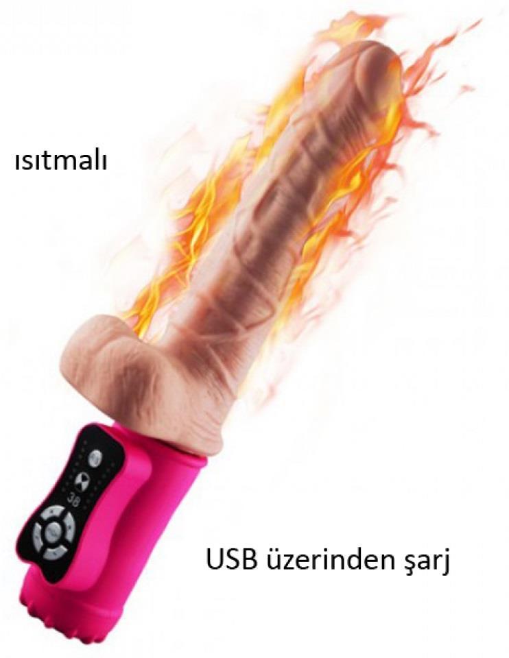 9 Mod İleri Geri Hareketli Rotasyonlu 38 Titreşimli Isıtmalı Şarjlı 27.5 Cm Penis Realistik Vibratör