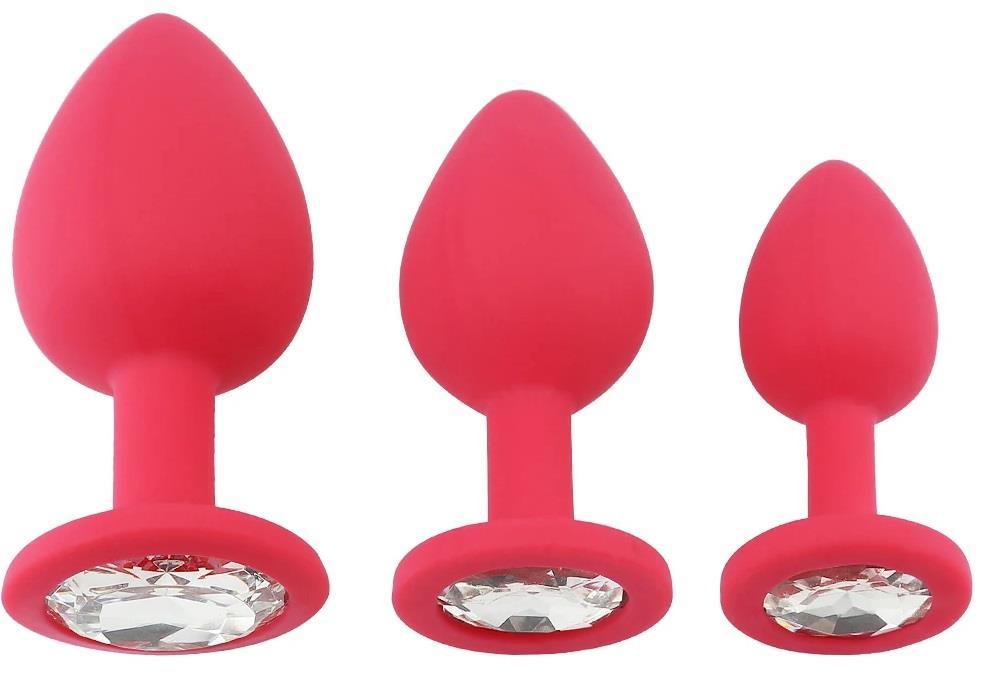 Anal Genişletici Açıcı Alıştırıcı Taşlı Soft Silikon Dokuda 3 Farklı Boyutta Plug Tıkaç Seti