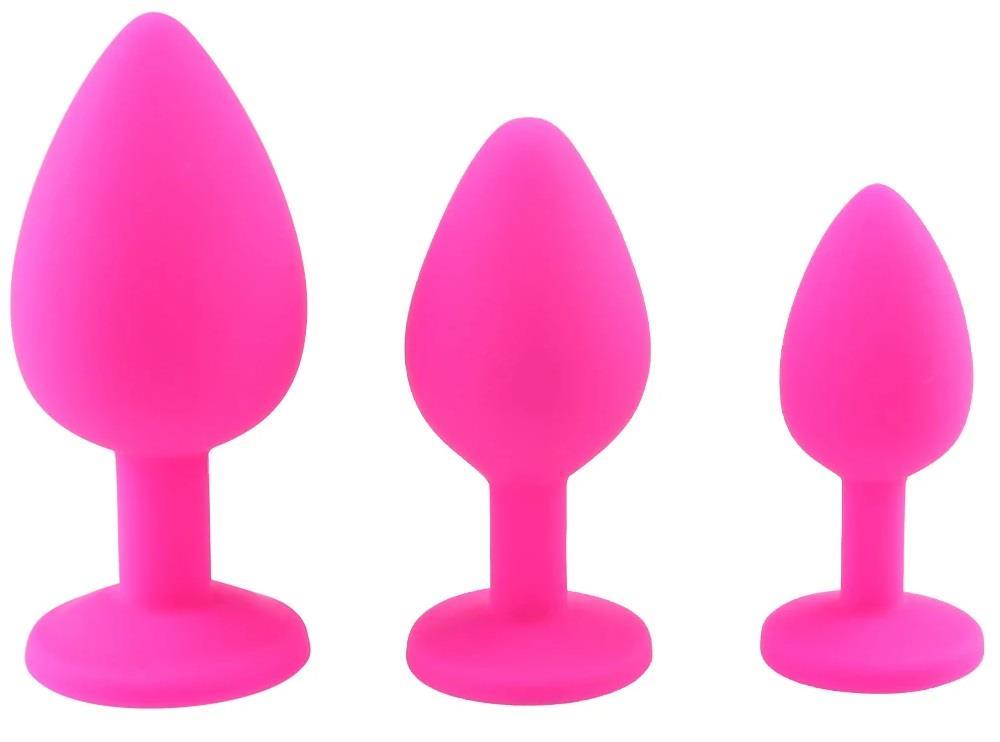 Anal Plug Ve Tıkaç Seti 3 Farklı Boyutta Soft Silikon Dokuda Taşlı Alıştırıcı Genişletici Açıcı Set