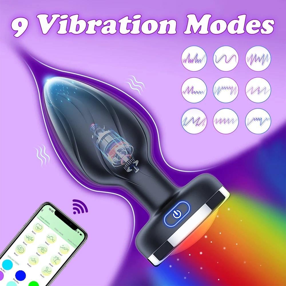 Telefon Uygulama Kontrollü Şarjlı Farklı Led Işıklar Modlu Titreşim Silikon Anal Plug Tıkaç Vibratör