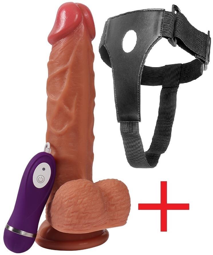 Belden Bağlamalı Çift Katmanlı 10 Mod Titreşim Kemerli 21 Cm Vibratör Vantuzlu Realistik Takma Penis