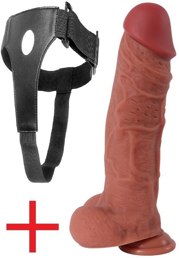 Belden Bağlamalı Çift Katmanlı Kalın 27.5 Cm Yumuşak Dildo Kemerli Vantuzlu Realistik Takma Penis
