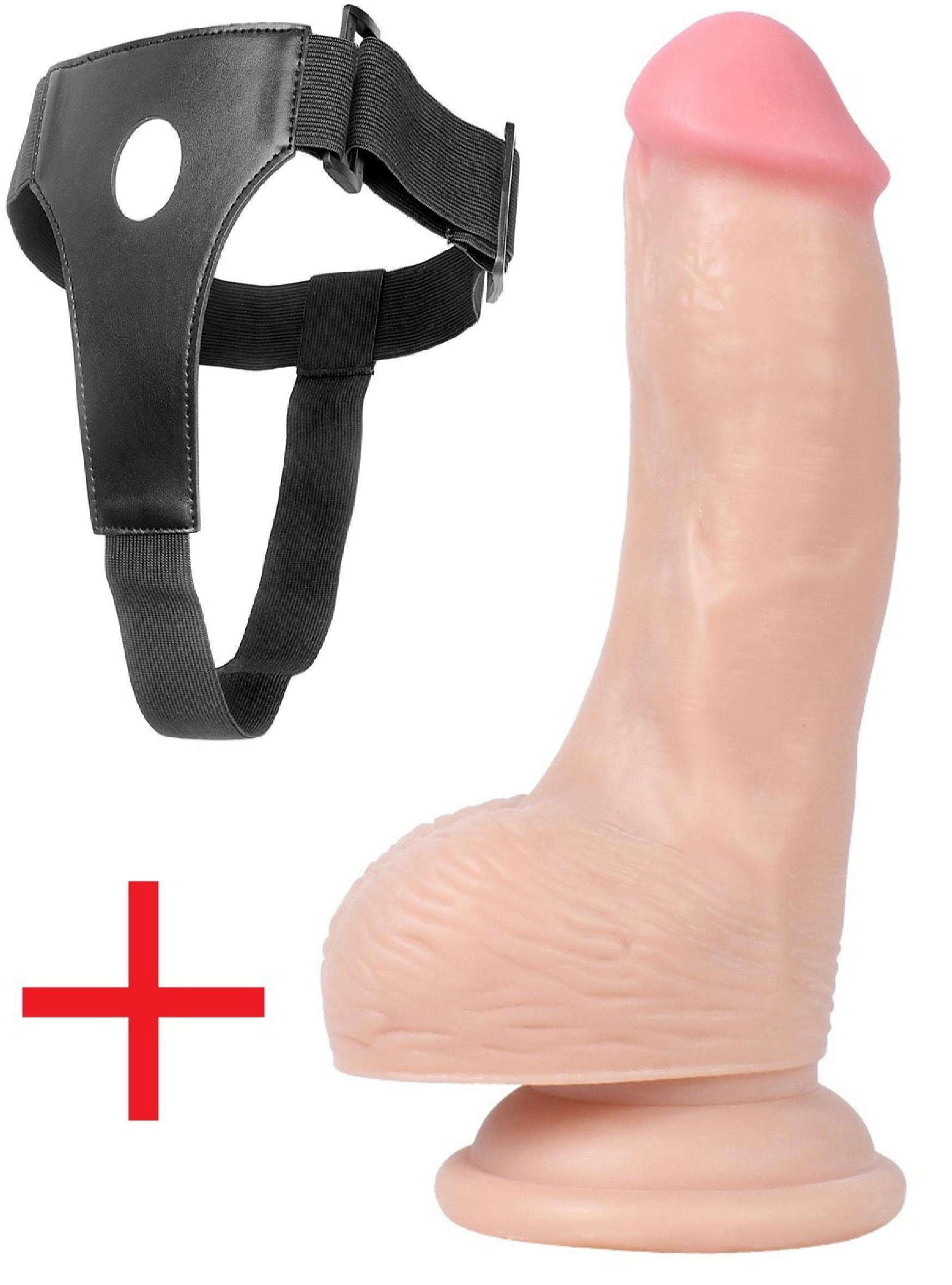 Belden Bağlamalı Deri Kemerli 22,5 Cm Kalın Ten Doku Hissiyatı Penis Vantuzlu Realistik Takma Dildo