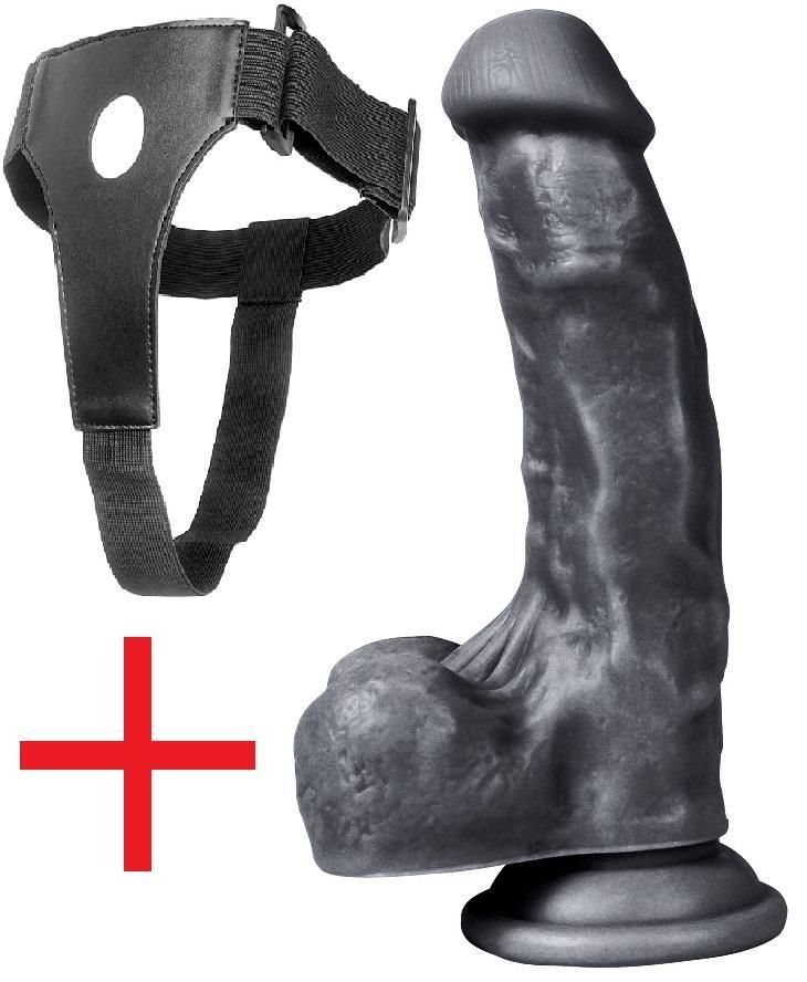 Belden Bağlamalı Gerçekçi Soft Doku 18.5 Cm Vantuzlu Takma Siyah Dildo Realistik Kemerli Zenci Penis