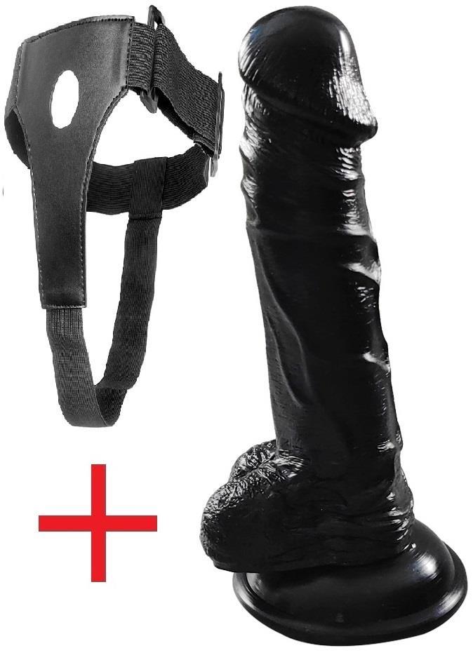 Belden Bağlamalı Protez Dildo Ultra Gerçekçi Ten Doku Siyah 20 Cm Testisli Zenci Kemerli Takma Penis