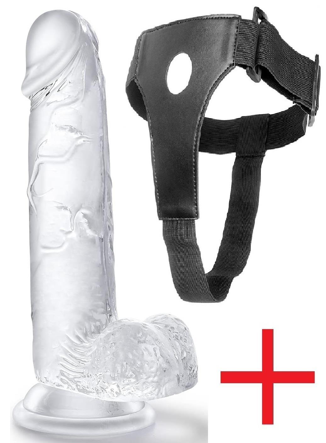 Belden Bağlamalı Şeffaf Yumuşak Jel Dokuda Deri Kemerli 17.5 Cm Vantuzlu Realistik Takma Dildo Penis