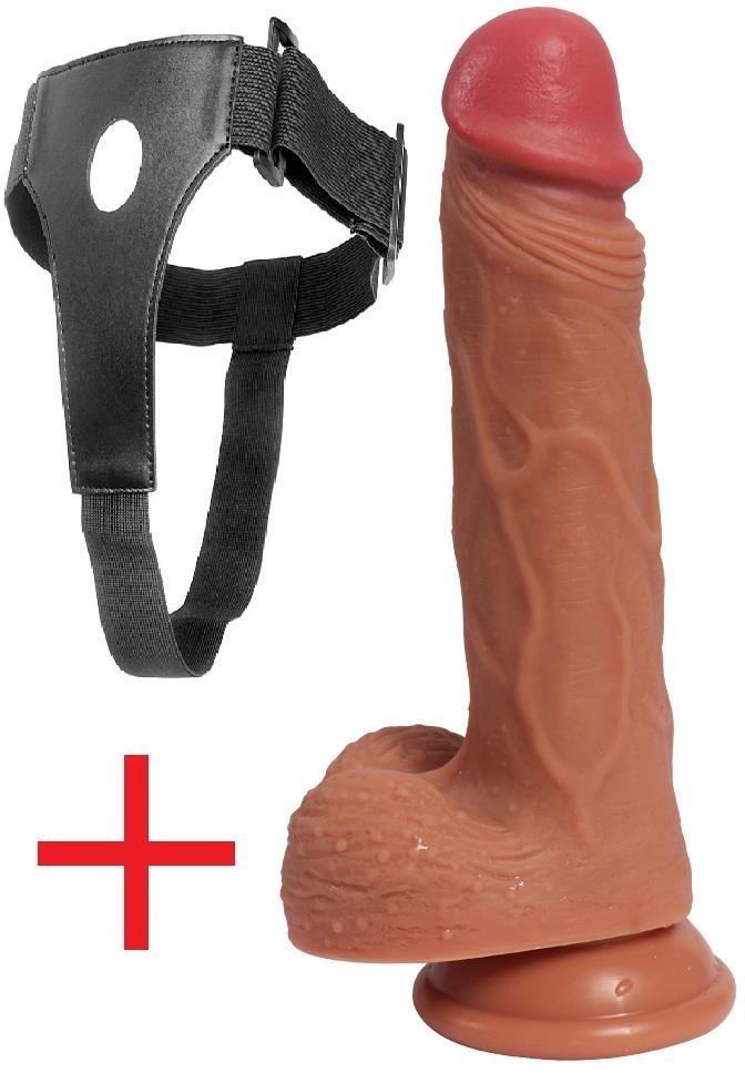 Belden Bağlamalı Ultra Yumuşak Çift Katmanlı Doku 20 Cm Penis Kemerli Vantuzlu Realistik Takma Dildo