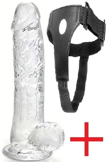 Belden Bağlamalı Yumuşak Şeffaf Esnek Jel Dokuda 21 Cm Kemerli Vantuzlu Realistik Takma Dildo Penis