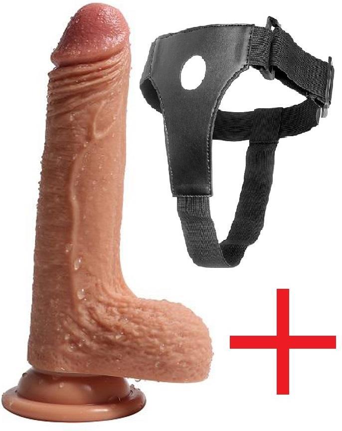 Çift Katmanlı 18.5 Cm Belden Bağlamalı Yumuşak Dokuda Takma Penis Vantuzlu Realistik Kemerli Dildo
