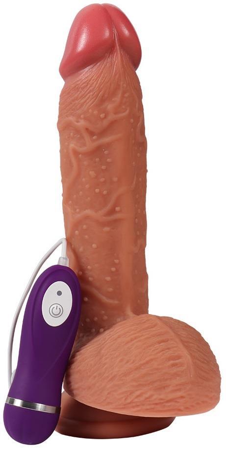 Çift Katmanlı 22 Cm 10 Farklı Titreşim Ultra Yumuşak Et Doku Vantuzlu Penis Realistik Dildo Vibratör