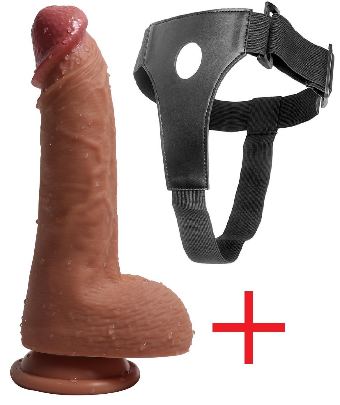 Çift Katmanlı Gerçekçi Ultra Yumuşak Dokuda Deri Kemerli 22 Cm Takma Penis Belden Bağlamalı Dildo