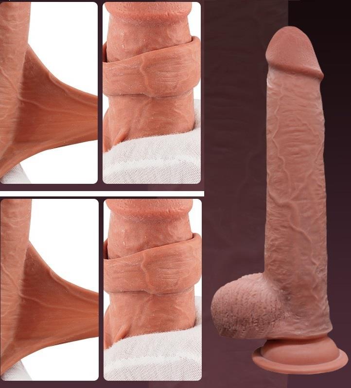 Çift Katmanlı Gerçekçi Yumuşak Dokuda 22 Cm Penis Esnek Bükülebilir Güçlü Vantuzlu Realistik Dildo
