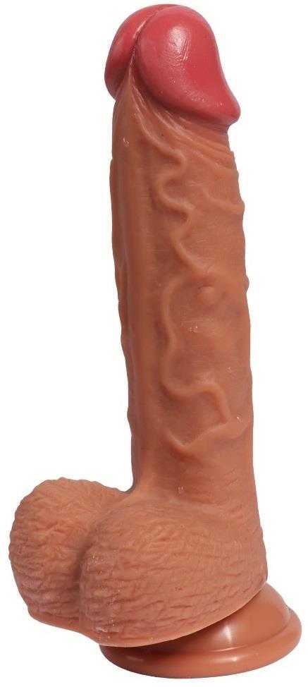 Çift Katmanlı Özel Ekstra Yumuşak Gerçekçi Doku Kalın 21 Cm Güçlü Vantuzlu Tam Realistik Penis Dildo