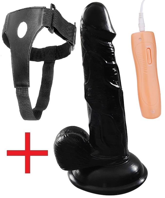 Deri Kemerli 10 Farklı Titreşim Zenci Penis 16 Cm Yumuşak Doku Belden Bağlamalı Siyah Dildo Vibratör