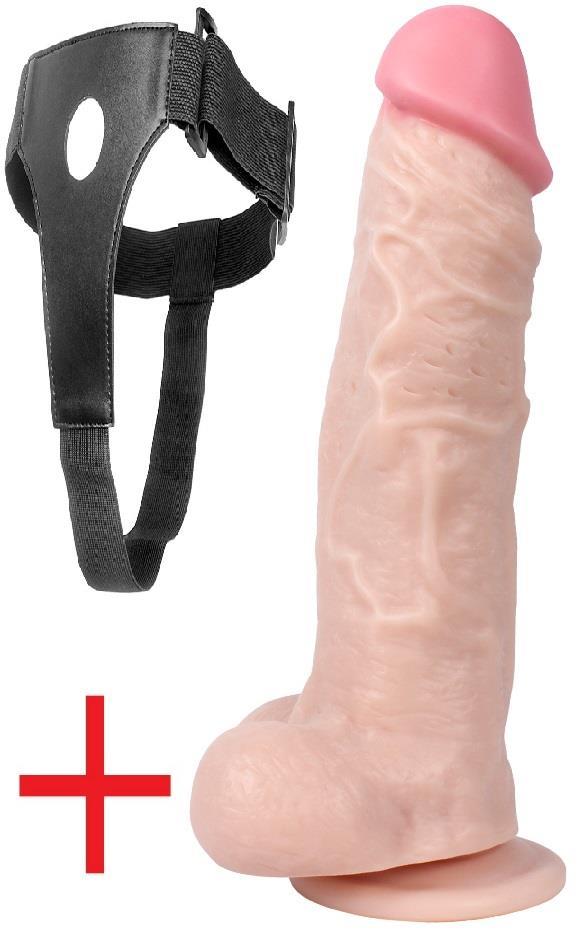 Deri Kemerli Kalın 27 Cm Vantuzlu Ultra Gerçekçi Dokuda Takma Penis Realistik Belden Bağlamalı Dildo