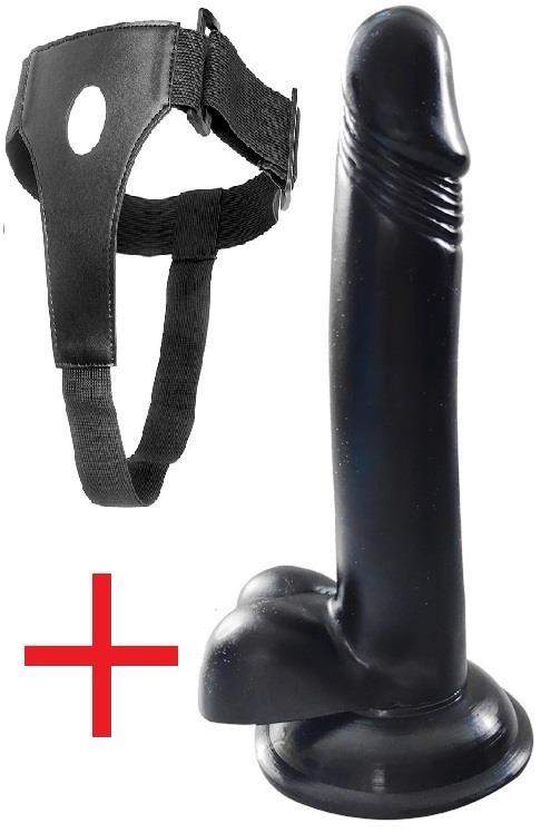 Deri Kemerli Takma Penis Gerçekçi Yumuşak Dokuda Siyah 21 Cm Damarsız Belden Bağlamalı Zenci Dildo