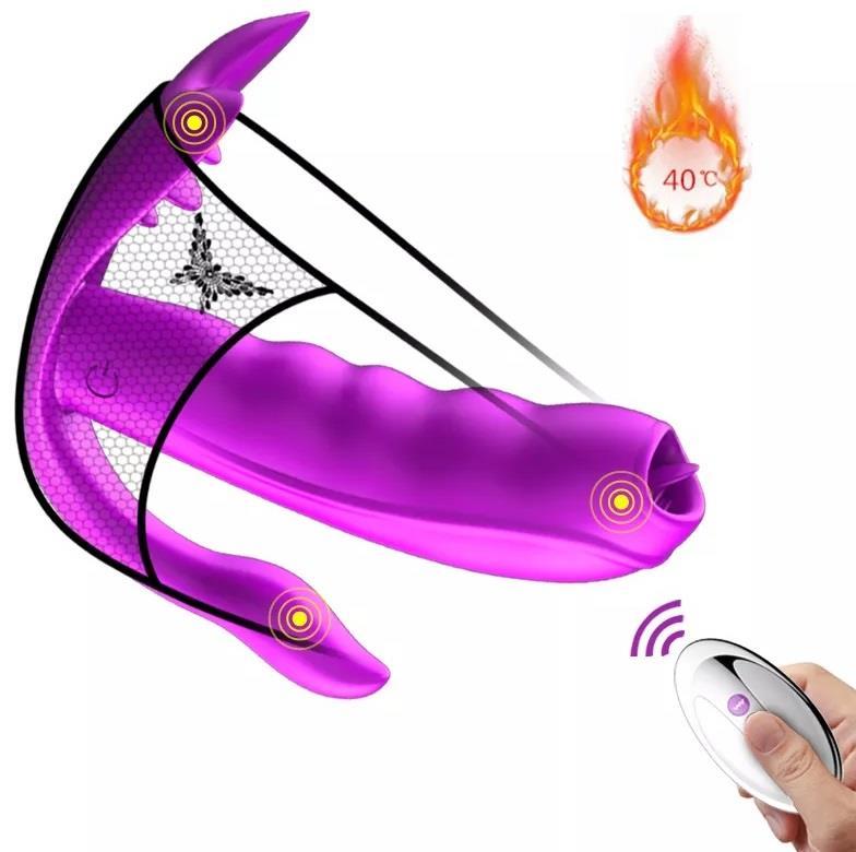 Dil Atabilen Klitoris Uyarıcılı Isıtmalı 10 Mod Titreşim Usb Şarjlı Anal Vajina Giyilebilen Vibratör