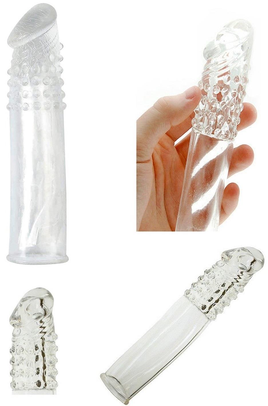 Dolgulu 5 Cm Uzatmalı Esnek Şeffaf Silikon Dokuda Klitoris Nokta Uyarıcılı Özellikli Penis Kılıfı