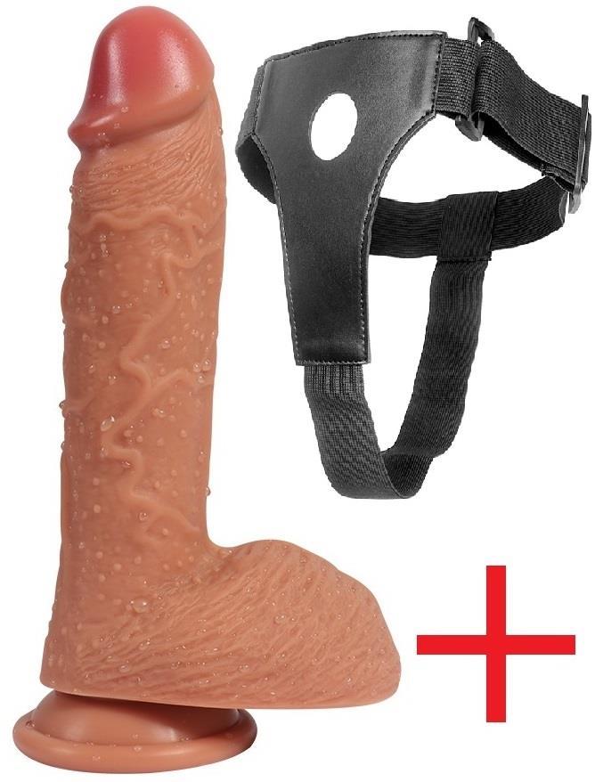 Ekstra Çift Katmanlı Belden Bağlamalı Yumuşak Dildo 21.5 Cm Vantuzlu Kemerli Realistik Takma Penis