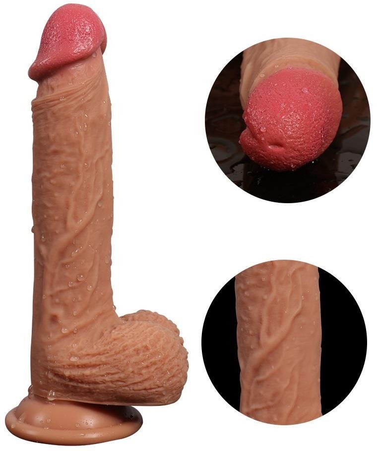 Ekstra Çift Katmanlı Ultra Yumuşak Gerçekçi Soft Dokuda 21.5 Cm Penis Güçlü Vantuzlu Realistik Dildo
