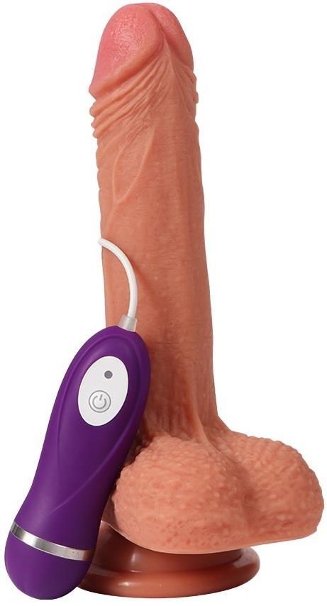 Ekstra Yumuşak Doku Çift Katmanlı Dildo 18.5 Cm 10 Farklı Titreşim Vantuzlu Penis Realistik Vibratör