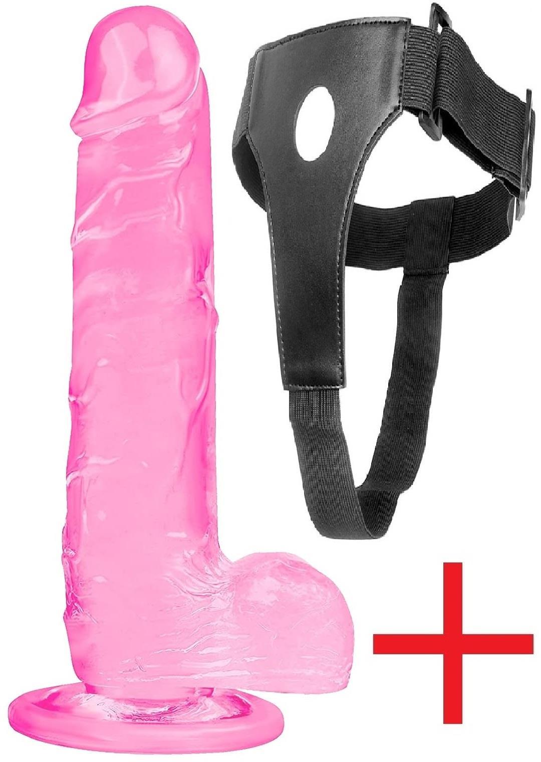 Esnek Yumuşak Pembe Jel Dokuda Kemerli 21 Cm Belden Bağlamalı Vantuzlu Realistik Takma Dildo Penis
