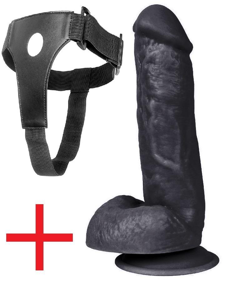 Et Dokusunda Vantuzlu 17 Cm Kalın Zenci Kemerli Takma Penis Realistik Belden Bağlamalı Siyah Dildo