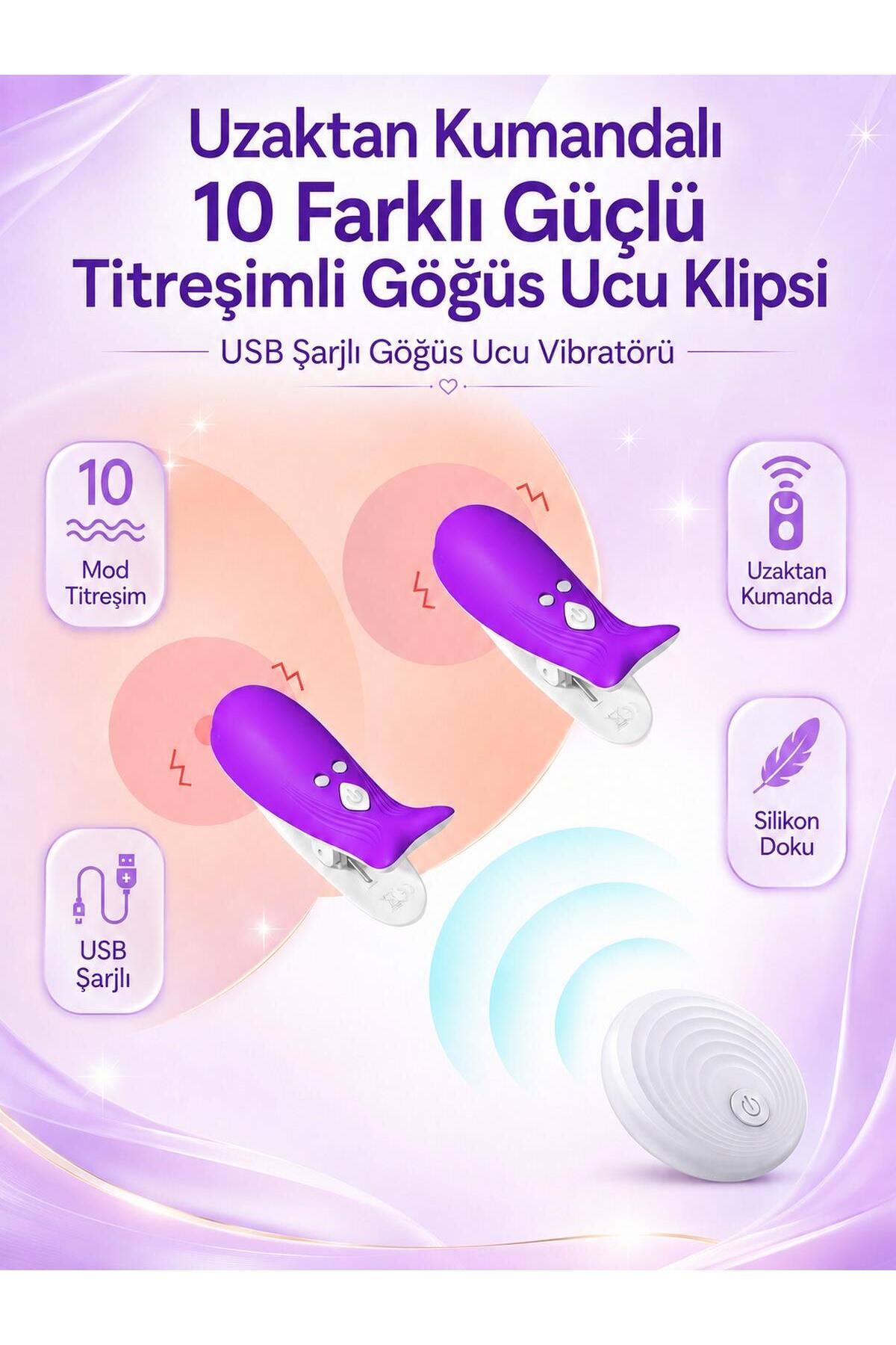 Usb Şarjlı 10 Farklı Güçlü Titreşimli Uzaktan Kumandalı Göğüs Ucu Klipsi Göğüs Ucu Vibratörü