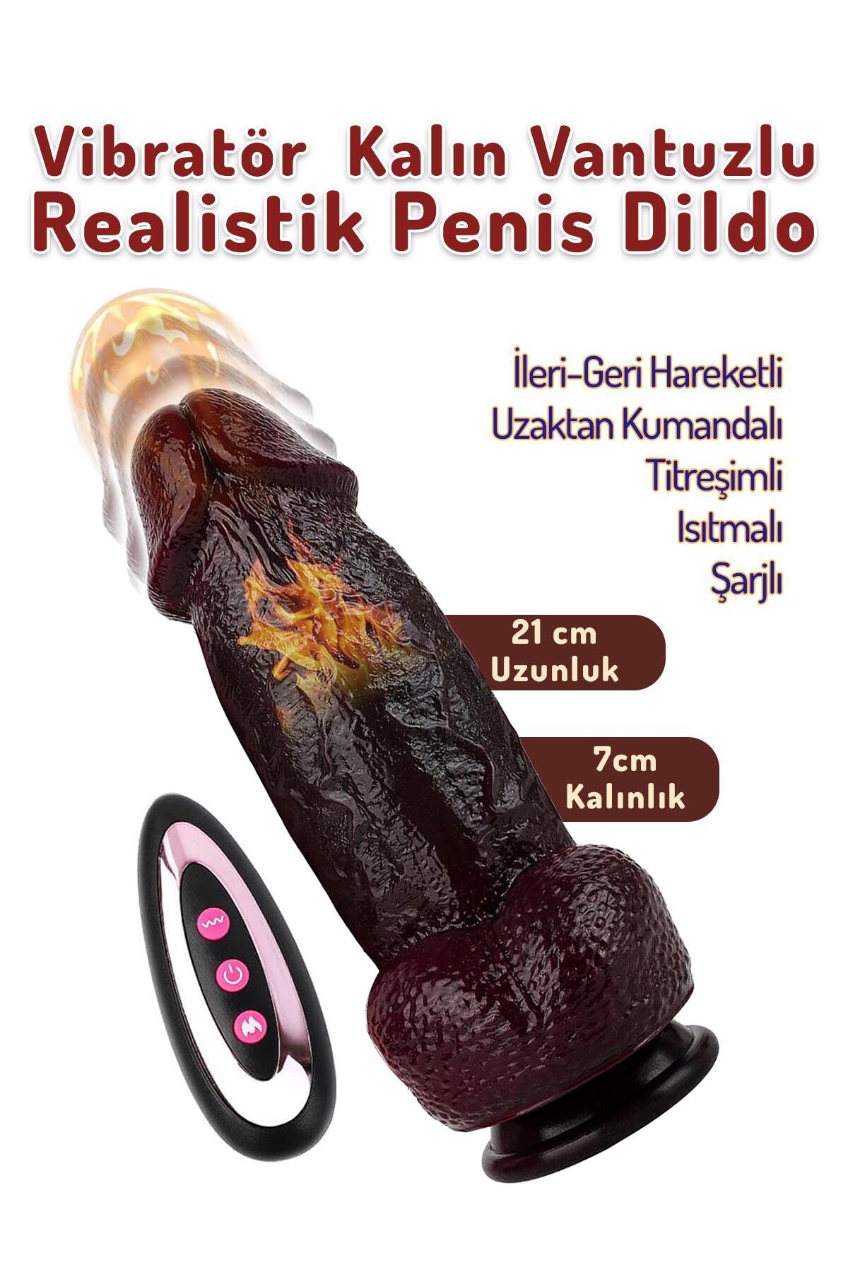 İleri Geri Hareketli Vibratör Uzaktan Kumandalı Titreşim Isıtmalı 21 Cm Kalın Penis Usb Şarjlı Dildo