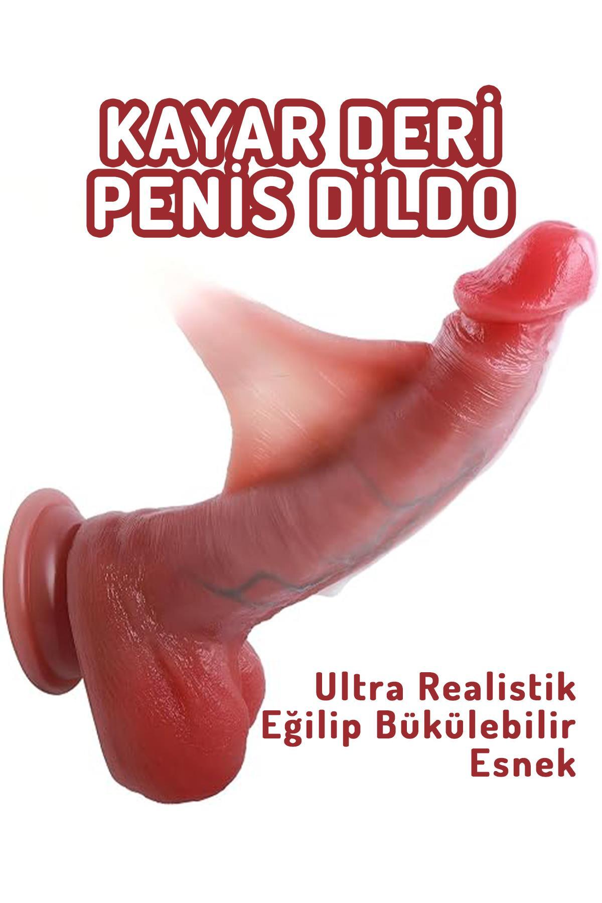 Esnek Kayar Deri Realistik Yumuşak Doku 21 Cm Eğilip Bükülebilir Güçlü Vantuzlu Gerçekçi Penis Dildo