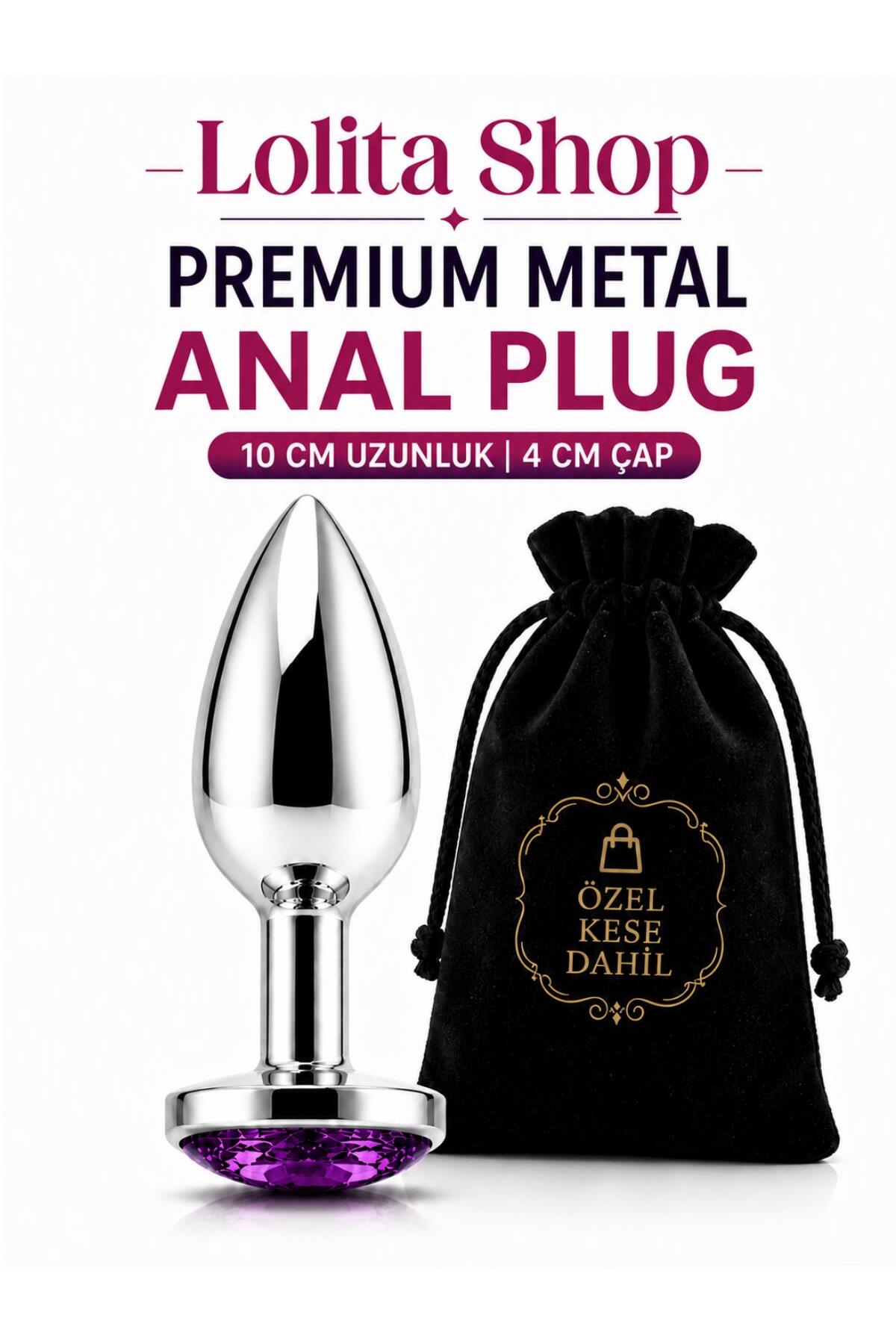 Gümüş Metal Mor Mücehver Taşlı 10 Cm Anal Alıştırıcı Açıcı Genişletici Lüks Anal Plug Ve Tıkaç