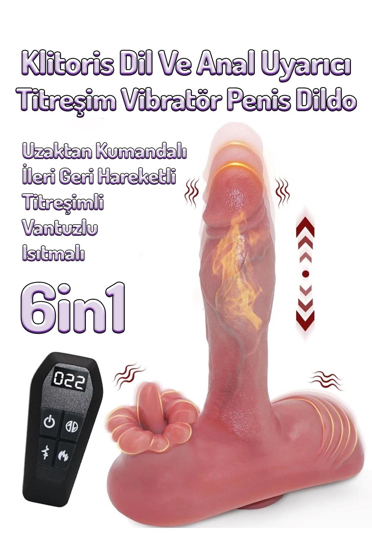 6in1 İleri Geri Hareket Isıtmalı Titreşimli Penis Kumandalı Vibratör Vantuzlu Dil Anal Uyarıcı Dildo
