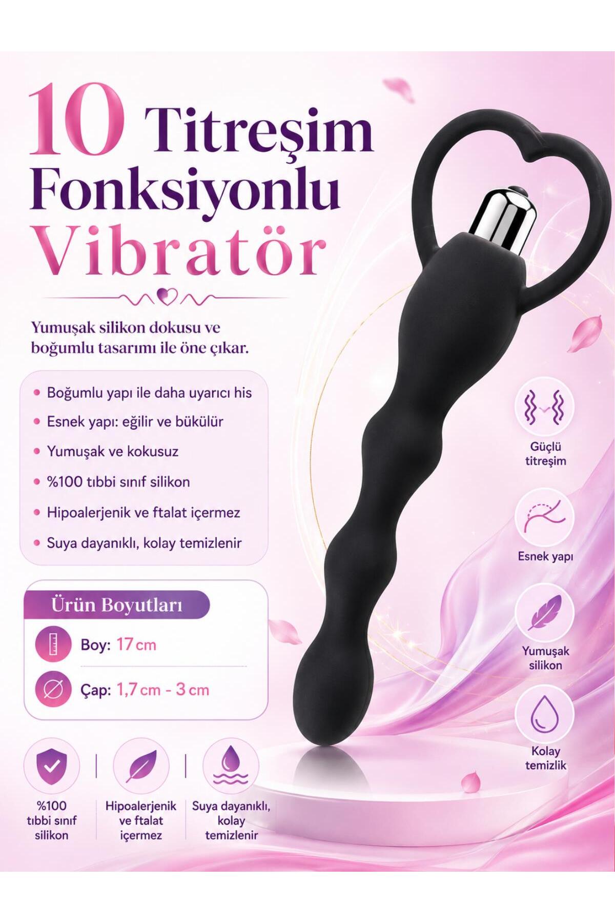 Boğumlu Esnek Soft Silikon Doku Anal Vajina Kullanılabilen 10 Farklı Güçlü Titreşimli Zevk Vibratörü