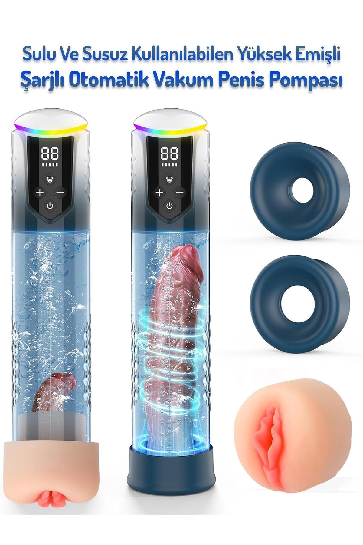 Yüksek Basınç Ayarlı Sulu Ve Susuz Kullanılan Darbeli Emiş Mastürbatör Şarjlı Otomatik Penis Pompası