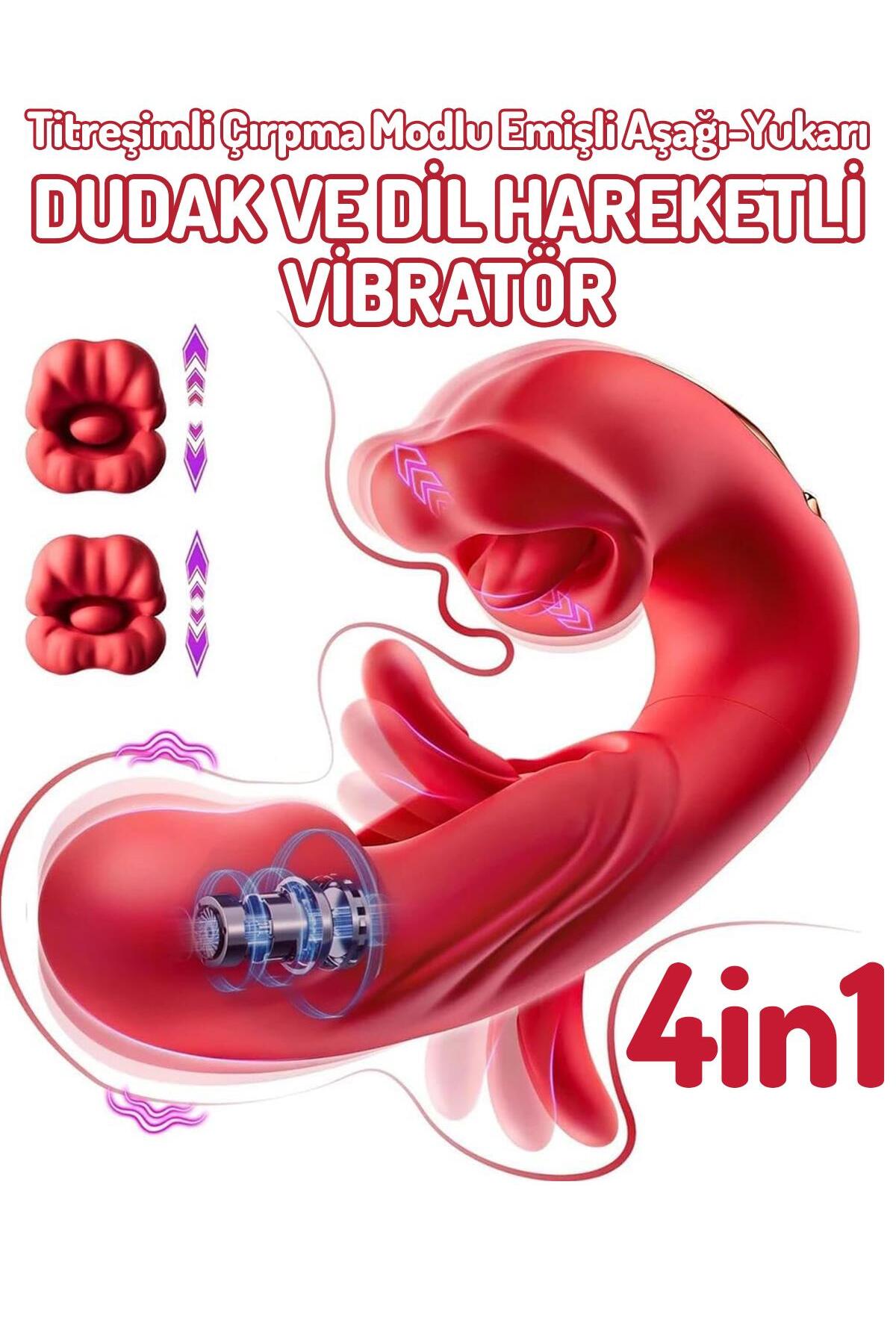 4'ü 1 Arada Titreşimli Çırpma Modlu Emişli Aşağı Yukarı Dudak Dil Hareketli Silikon Şarjlı Vibratör