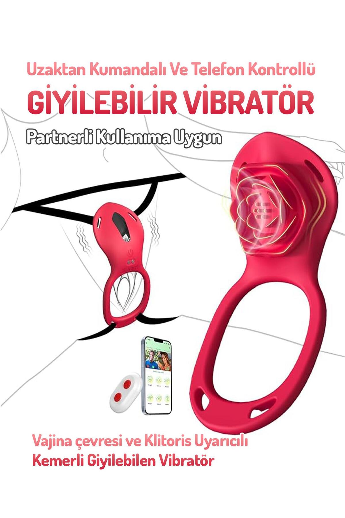Klitoris Vajina Uyarıcılı Uzaktan Kumandalı Ve Telefon Kontrollü Şarjlı Kemerli Giyilebilir Vibratör