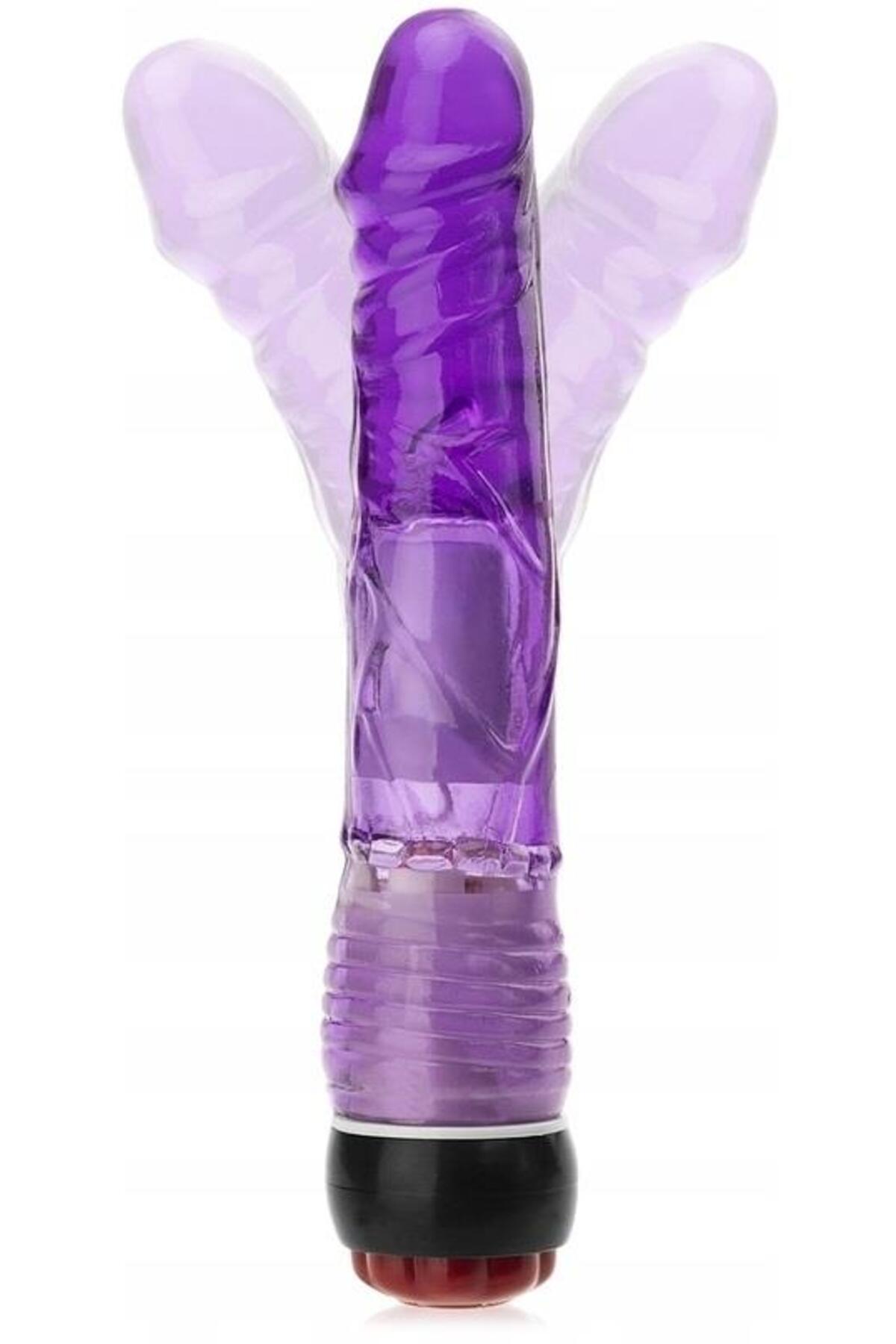 Yumuşak Mor Jel Doku Ayarlanabilir Güçlü Titreşimli 21 Cm Dildo Anal Vajina Penis Realistik Vibratör