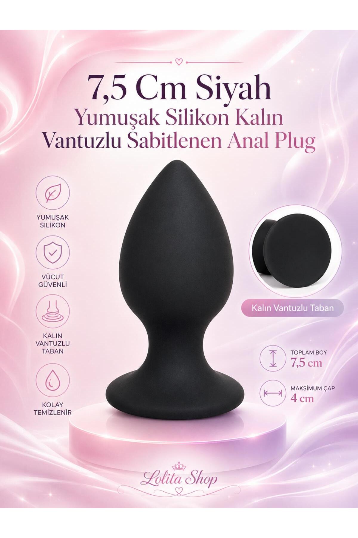 Soft Silikon Dokuda Güçlü Vantuzlu 7,5 Cm Anal Alıştırıcı Genişletici Açıcı Siyah Anal Plug Ve Tıkaç