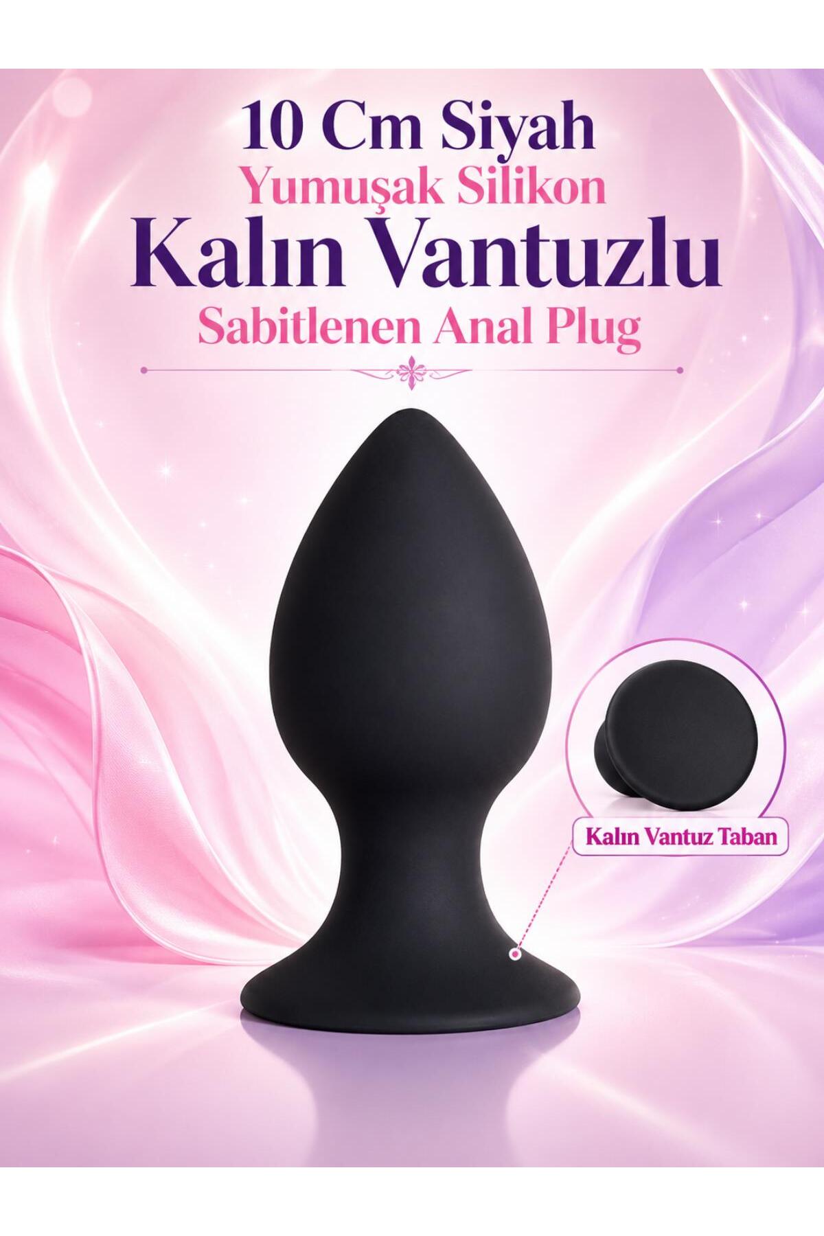Soft Silikon Dokuda Güçlü Vantuzlu Kalın 10 Cm Anal Alıştırıcı Genişletici Açıcı Siyah Plug Ve Tıkaç