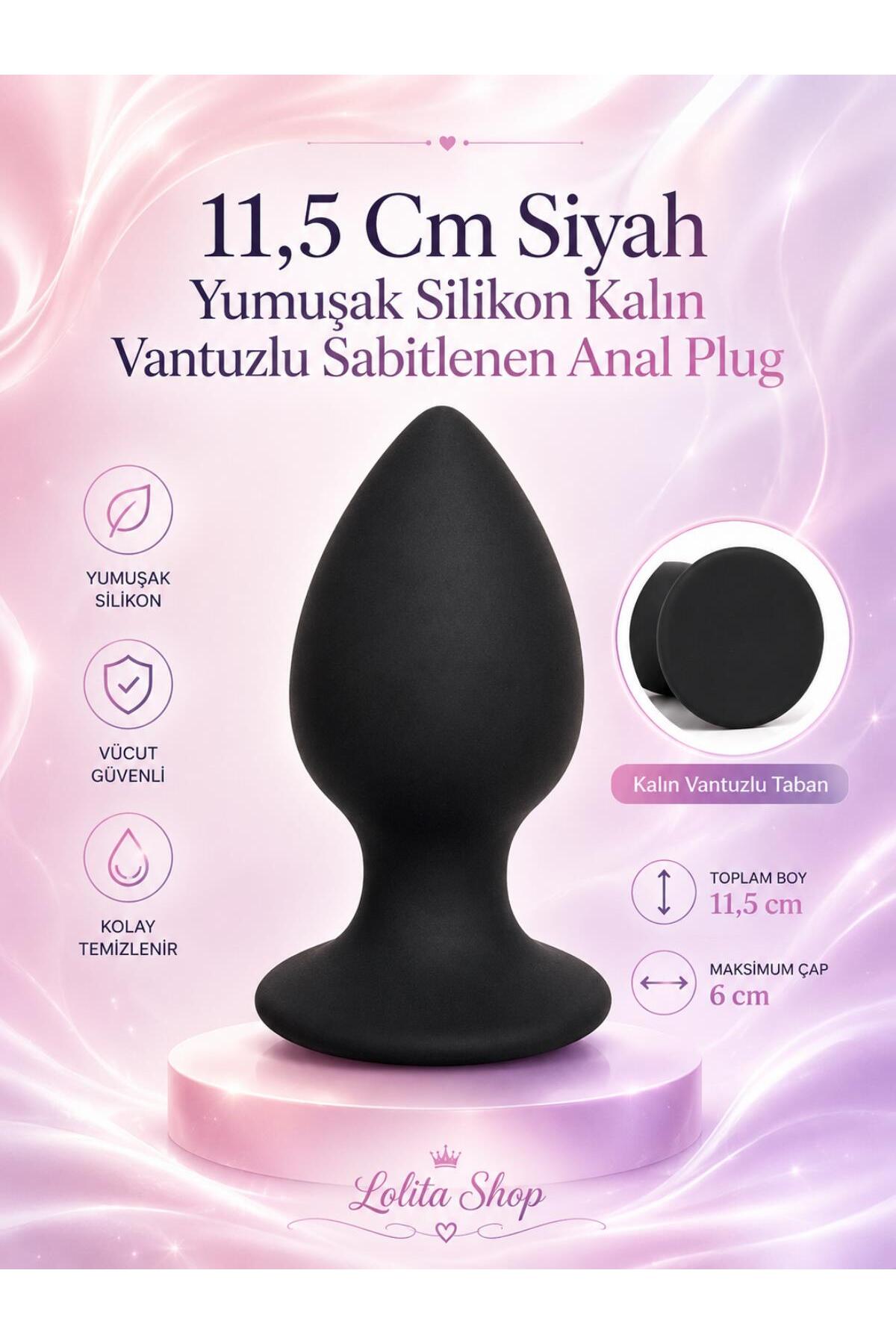 Siyah Silikon Soft Dokuda Güçlü Vantuzlu Kalın 11,5 Cm Anal Alıştırıcı Genişletici Açıcı Plug Tıkaç