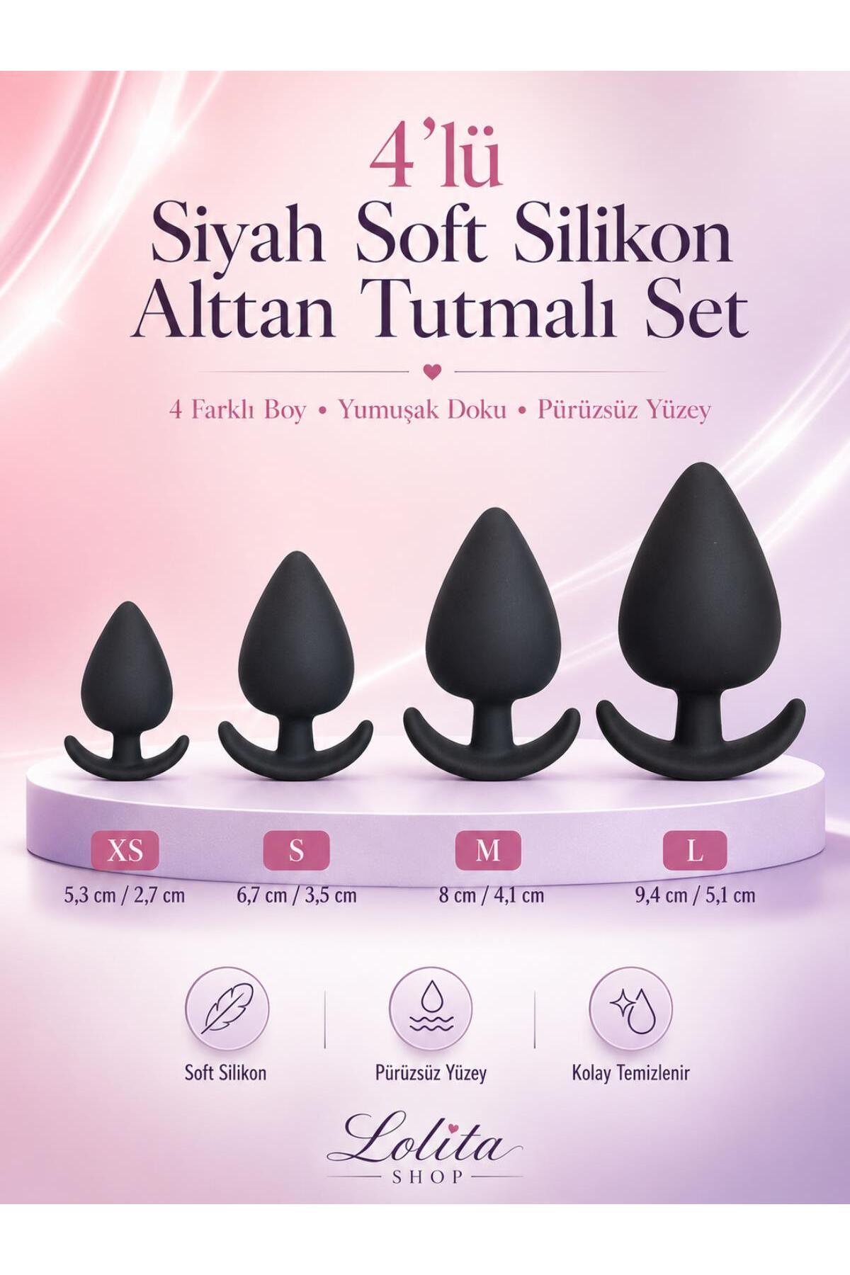 4’lü Siyah Soft Silikon Doku Alttan Tutmalı Set Anal Alıştırıcı Genişletici Açıcı Plug Ve Tıkaç Set