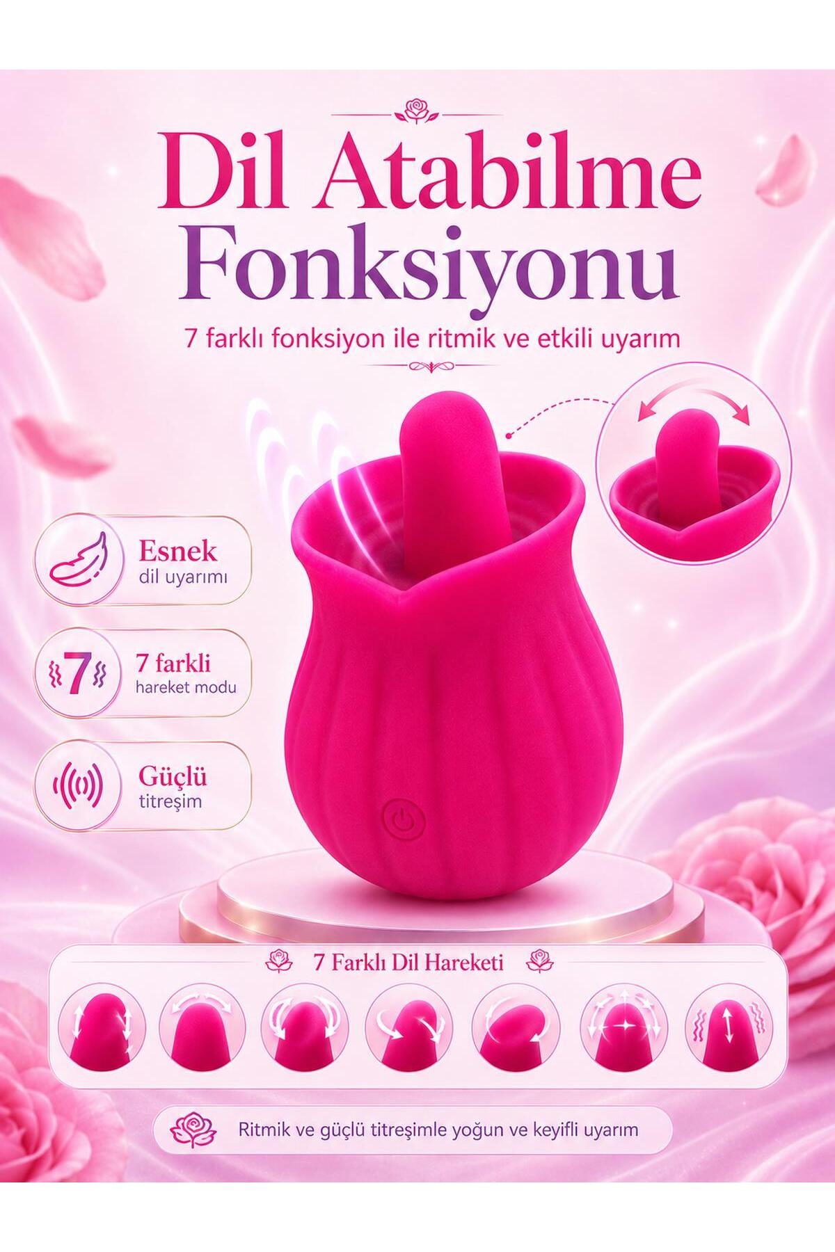 Güçlü Titreşim Dil Yalama Hareketli Usb Şarjlı Klitoris Uyarıcılı Soft Silikon Dokuda Gül Vibratör
